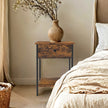 Nightstand – Metal – Rustic Brown – Industrial Design with Drawer and Shelf