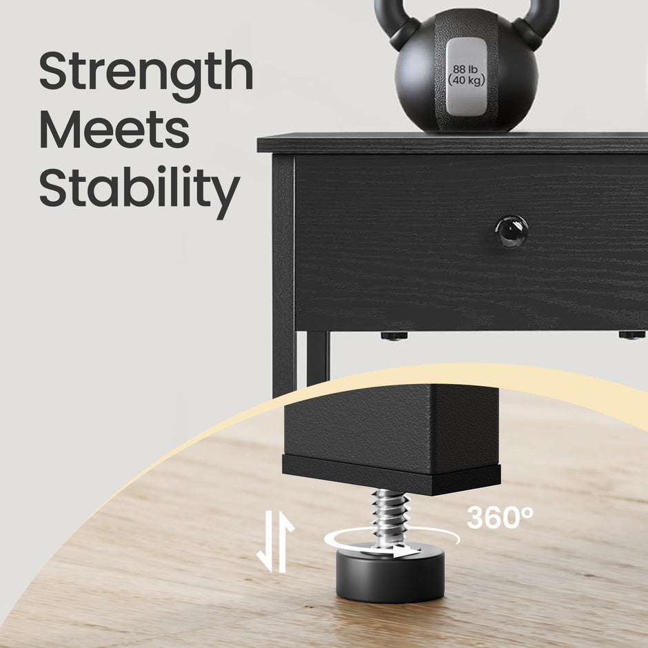 Nightstand – Metal – Rustic Brown – Industrial Design with Drawer and Shelf