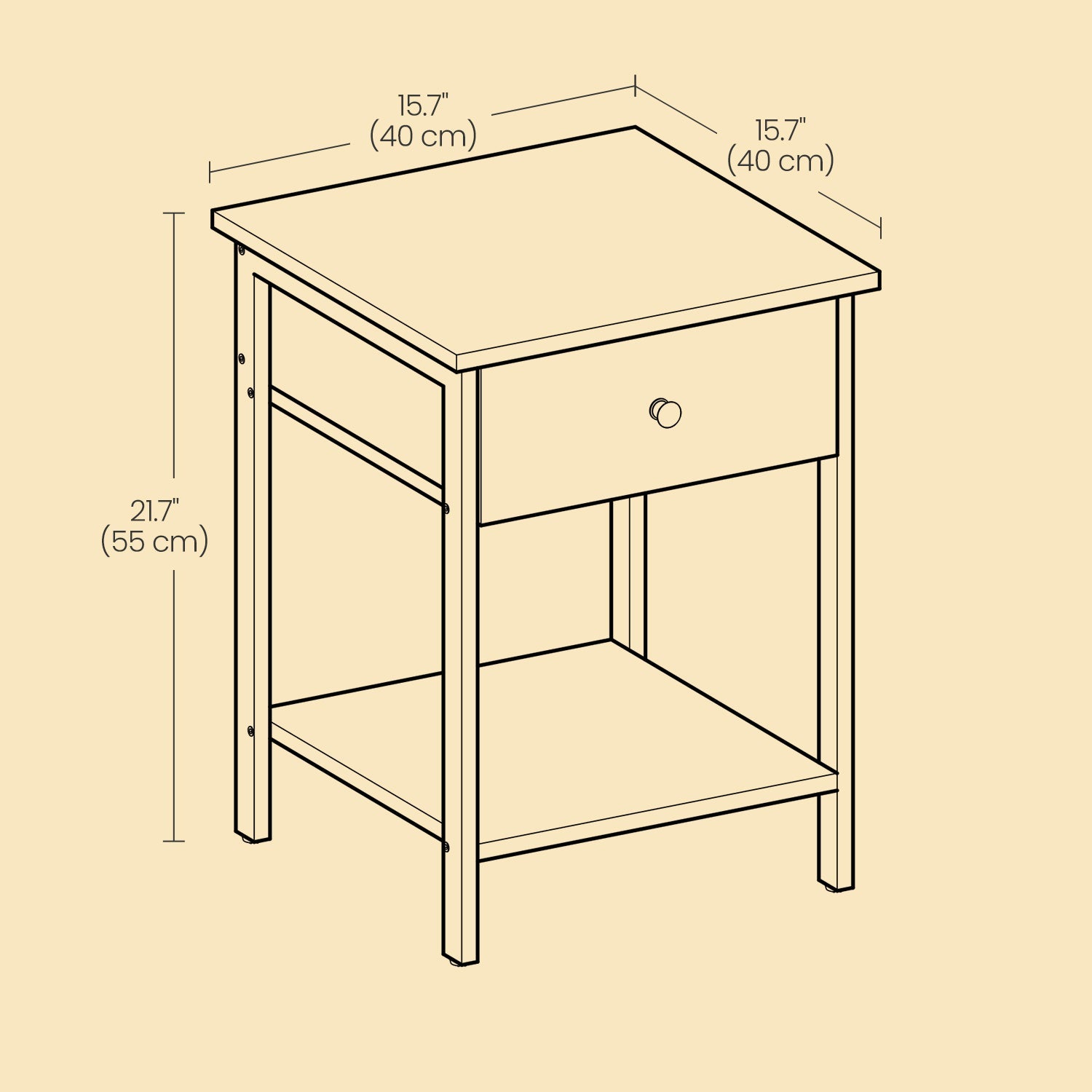 Nightstand – Metal – Rustic Brown – Industrial Design with Drawer and Shelf