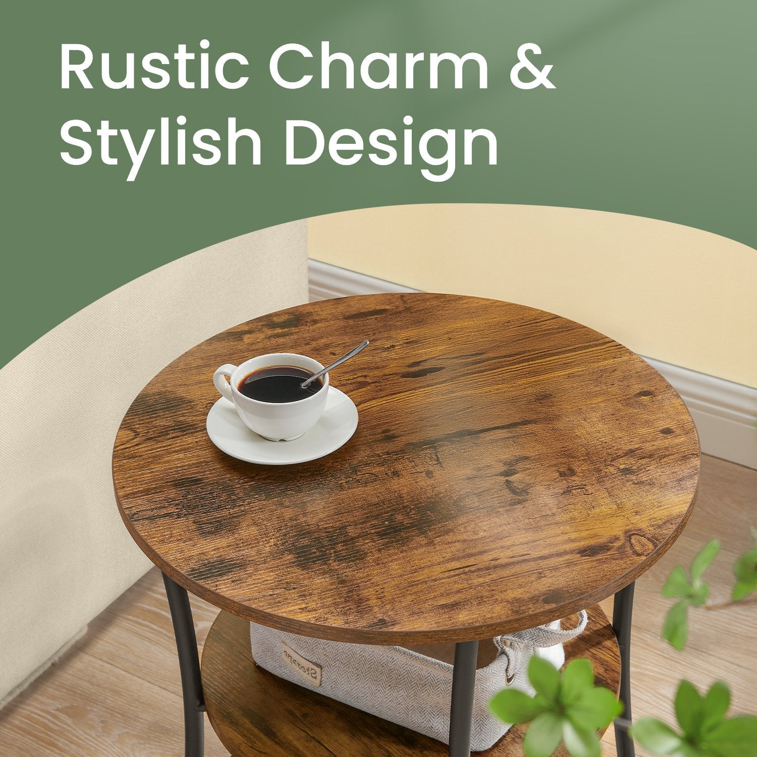 End Table – Wood and Metal – Rustic Brown and Black – 2-Tier Design for Small Spaces