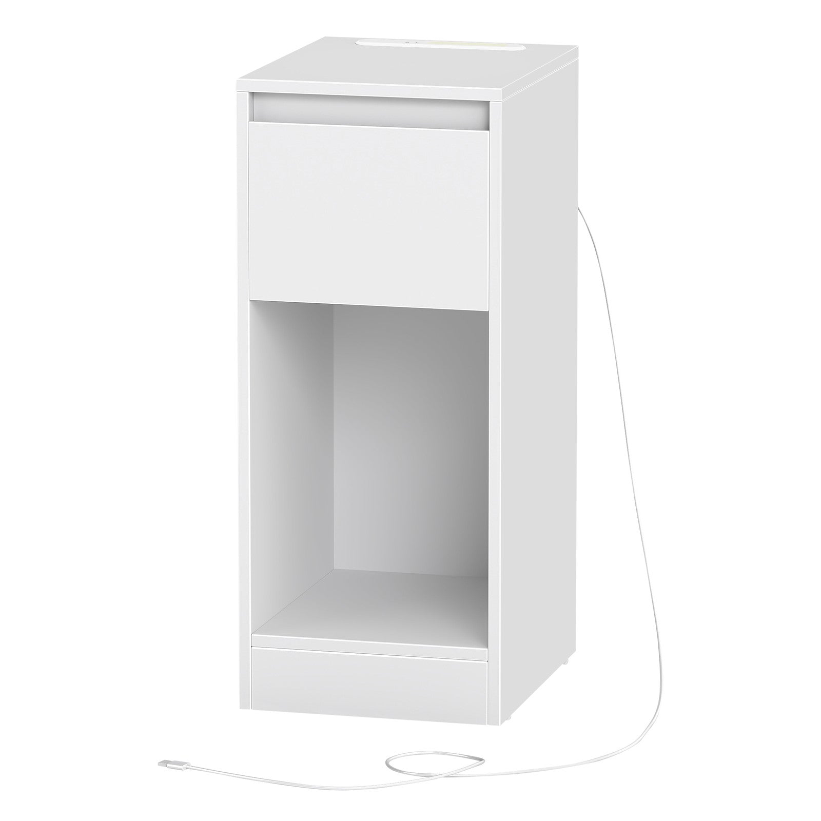 Nightstand – Wood – Cloud White – Slim Design with Charging Station and LED Light