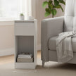 Nightstand – Wood – Cloud White – Slim Design with Charging Station and LED Light