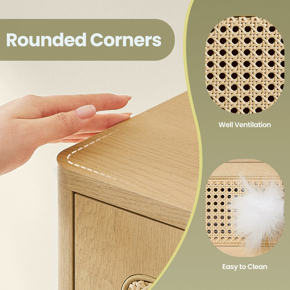 Rattan Side Table – Natural – Modern Design with Drawer
