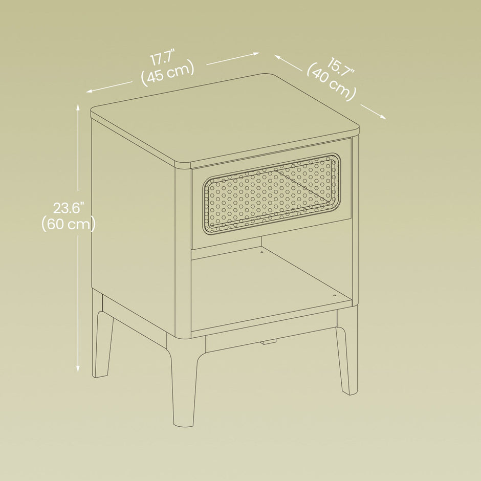 Rattan Side Table – Natural – Modern Design with Drawer