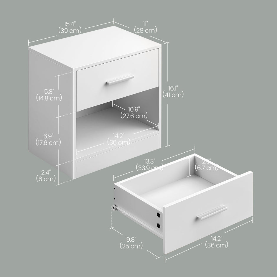 Bedside Table – Wood – Classic White/Cblack/Chestnut Brown/Ink Black/Natural Beige/Cloud White – Features Drawer and Open Compartment