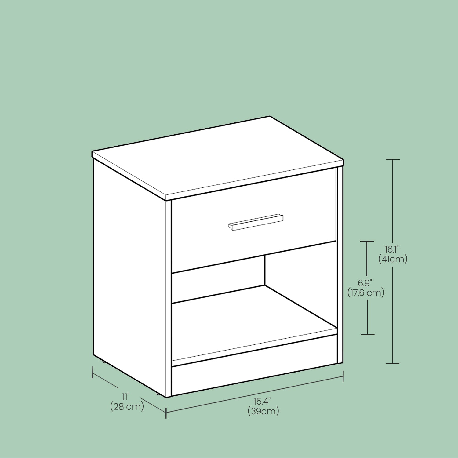 Bedside Table – Wood – Classic White/Cblack/Chestnut Brown/Ink Black/Natural Beige/Cloud White – Features Drawer and Open Compartment