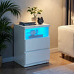 Bedside Table – Wood – White – Adjustable LED Light with Drawers