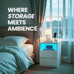 Bedside Table – Wood – White – Adjustable LED Light with Drawers