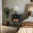 Bedside Table – Solid Wood – Ebony Black – Storage Drawer and Open Shelf