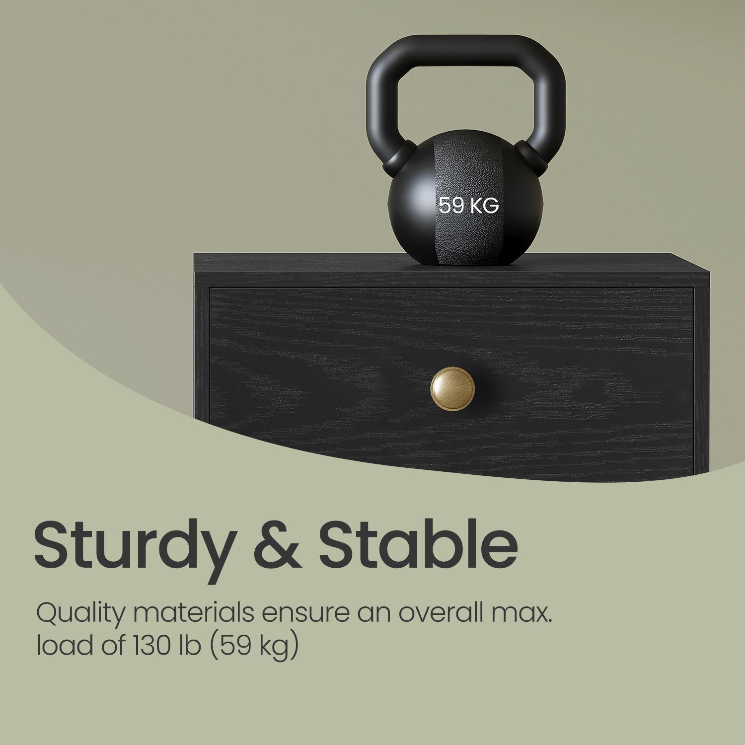Bedside Table – Solid Wood – Ebony Black – Storage Drawer and Open Shelf