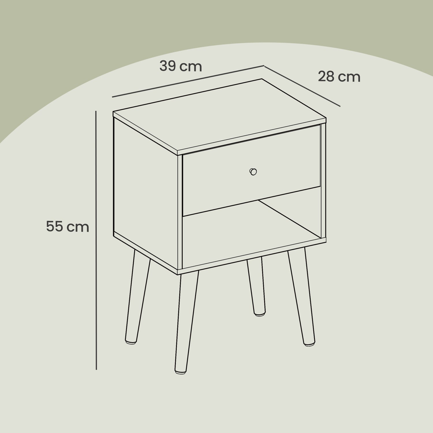 Bedside Table – Solid Wood – Ebony Black – Storage Drawer and Open Shelf