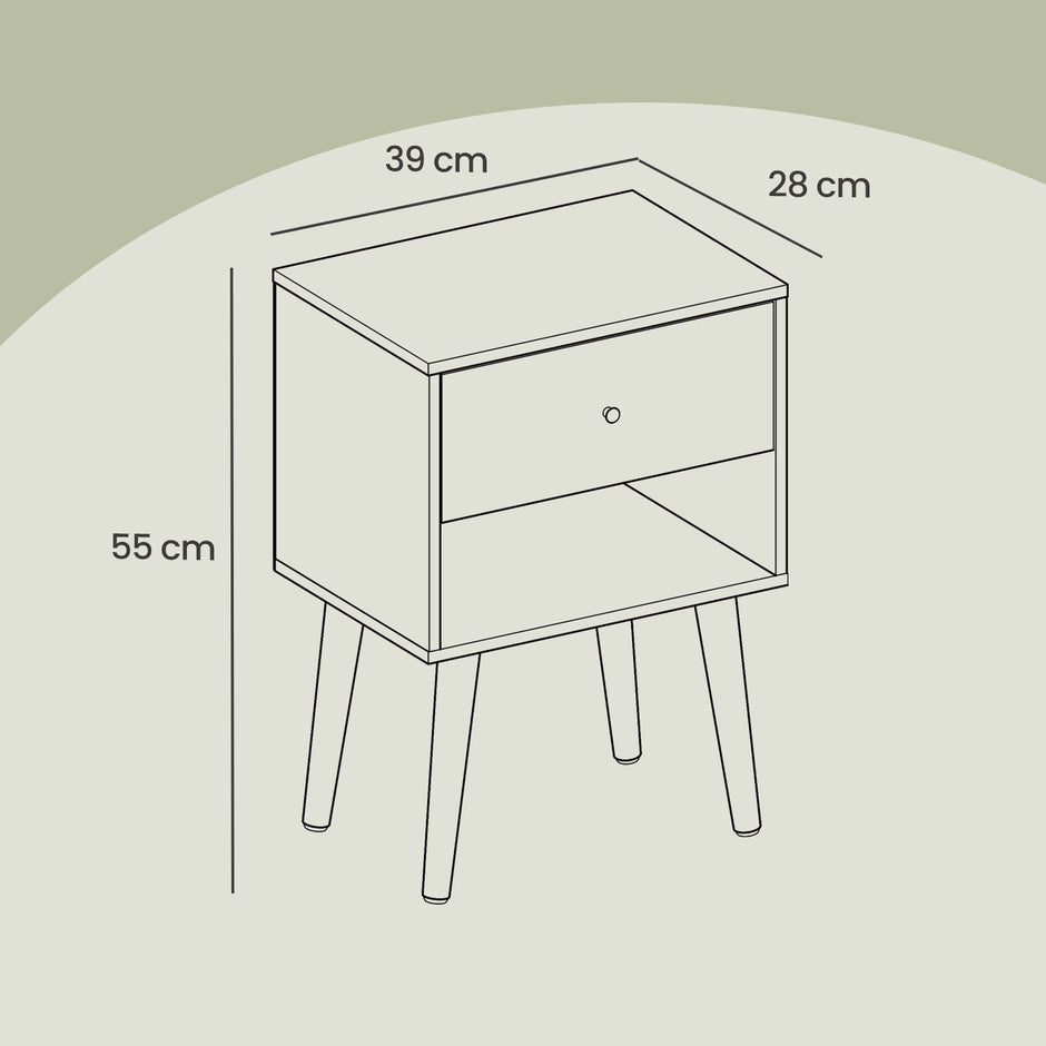 Bedside Table – Solid Wood – Ebony Black – Storage Drawer and Open Shelf