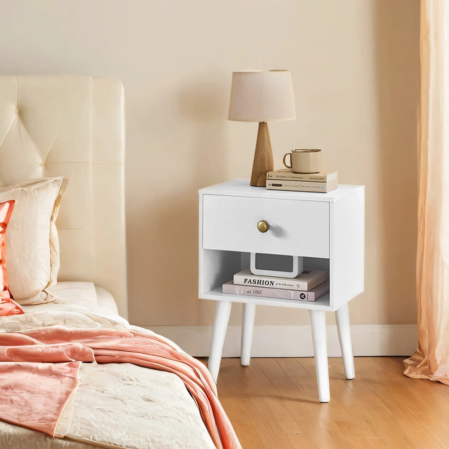 Bedside Table – Solid Wood – Ebony Black – Storage Drawer and Open Shelf