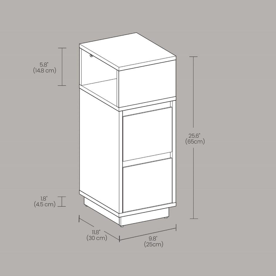 Narrow Side Table – Wood – Black – 2 Drawers and Open Compartment for Flexible Storage