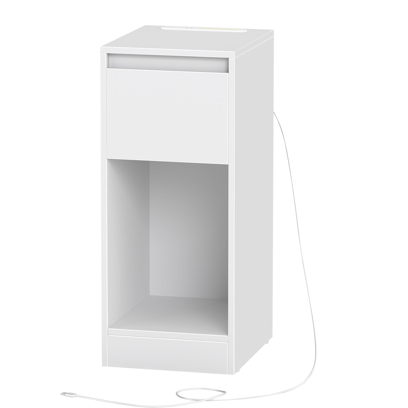 Bedside Tables – Wood – Cloud White – Set of 2 with Charging Station and LED Light