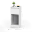 Bedside Tables – Wood – Cloud White – Set of 2 with Charging Station and LED Light