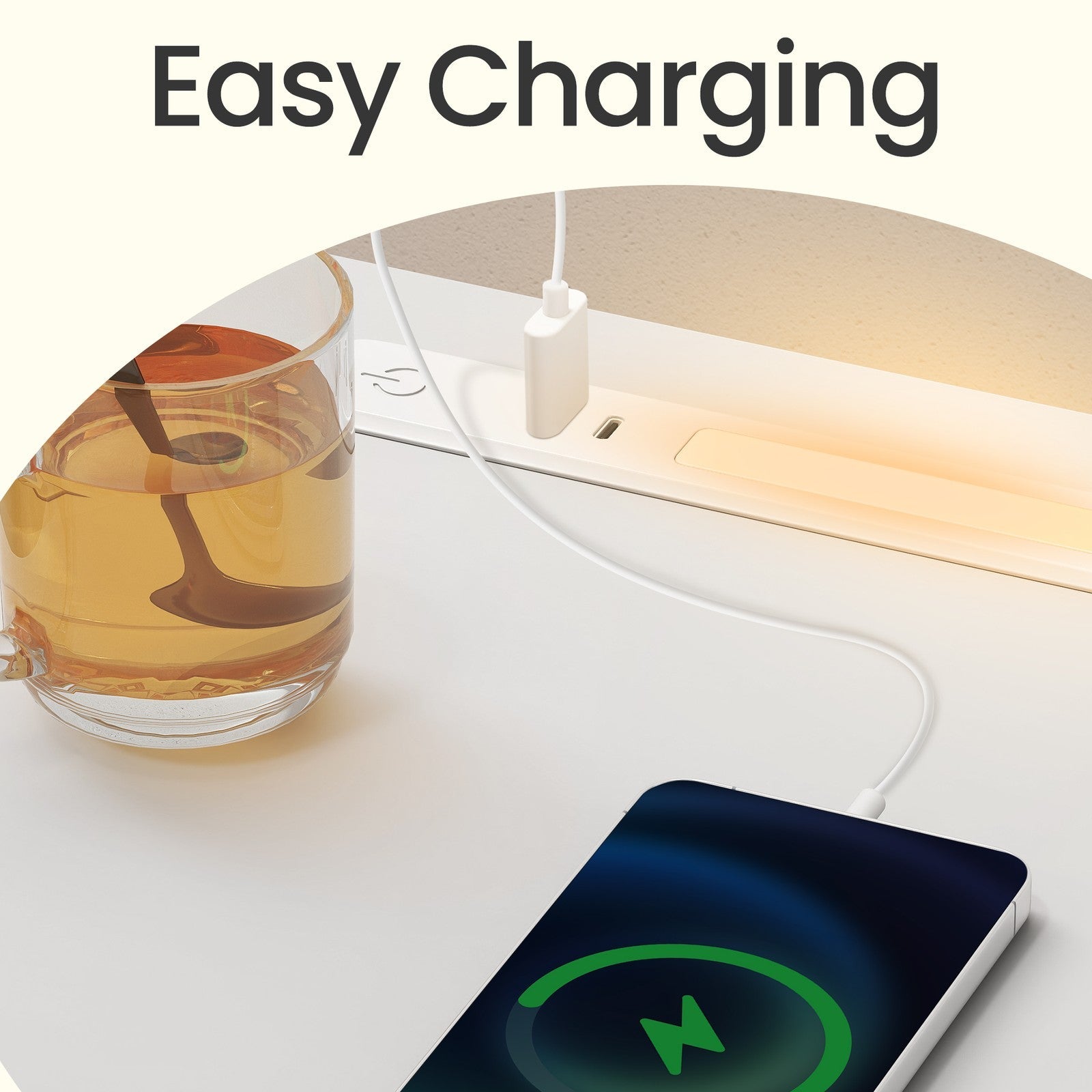 Bedside Tables – Wood – Cloud White – Set of 2 with Charging Station and LED Light