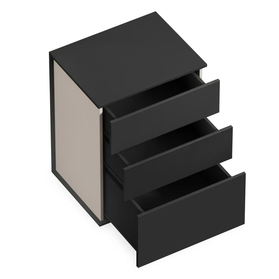 Nightstand – MDF – Matte White and Cappuccino Beige – 3 Storage Drawers, Toolless Assembly