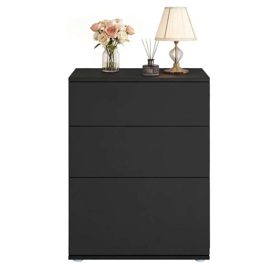 Nightstand – MDF – Matte White and Cappuccino Beige – 3 Storage Drawers, Toolless Assembly