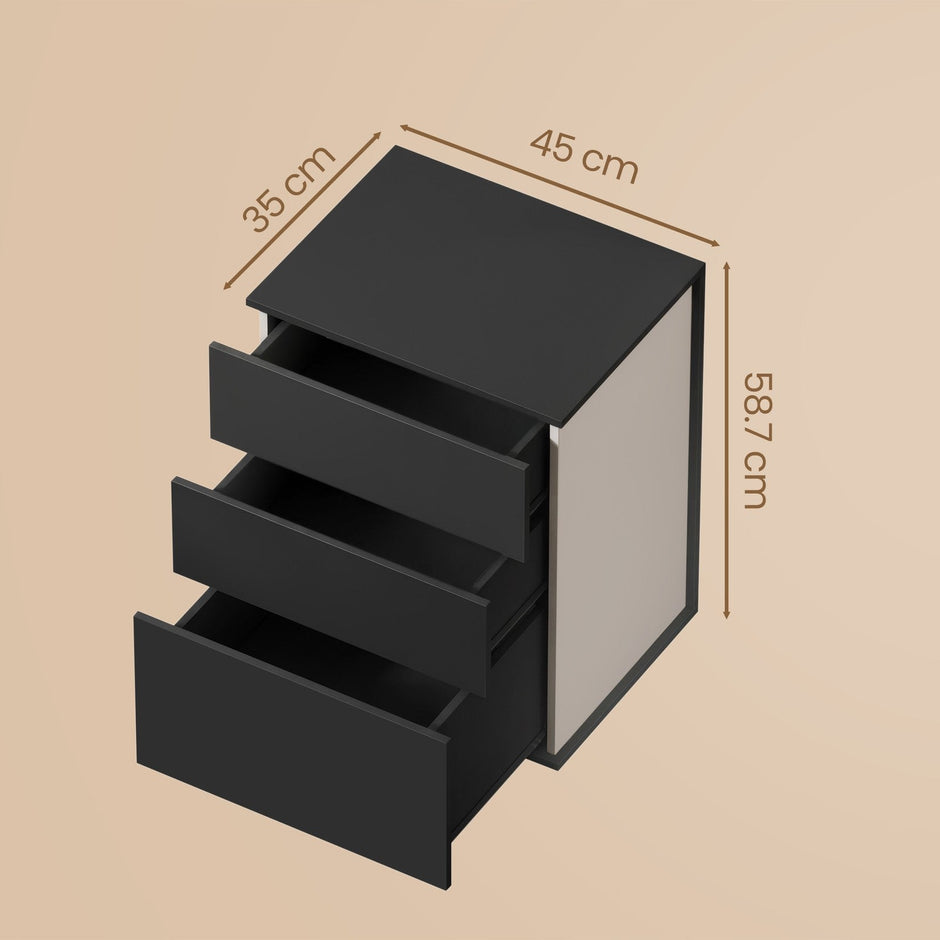 Nightstand – MDF – Matte White and Cappuccino Beige – 3 Storage Drawers, Toolless Assembly