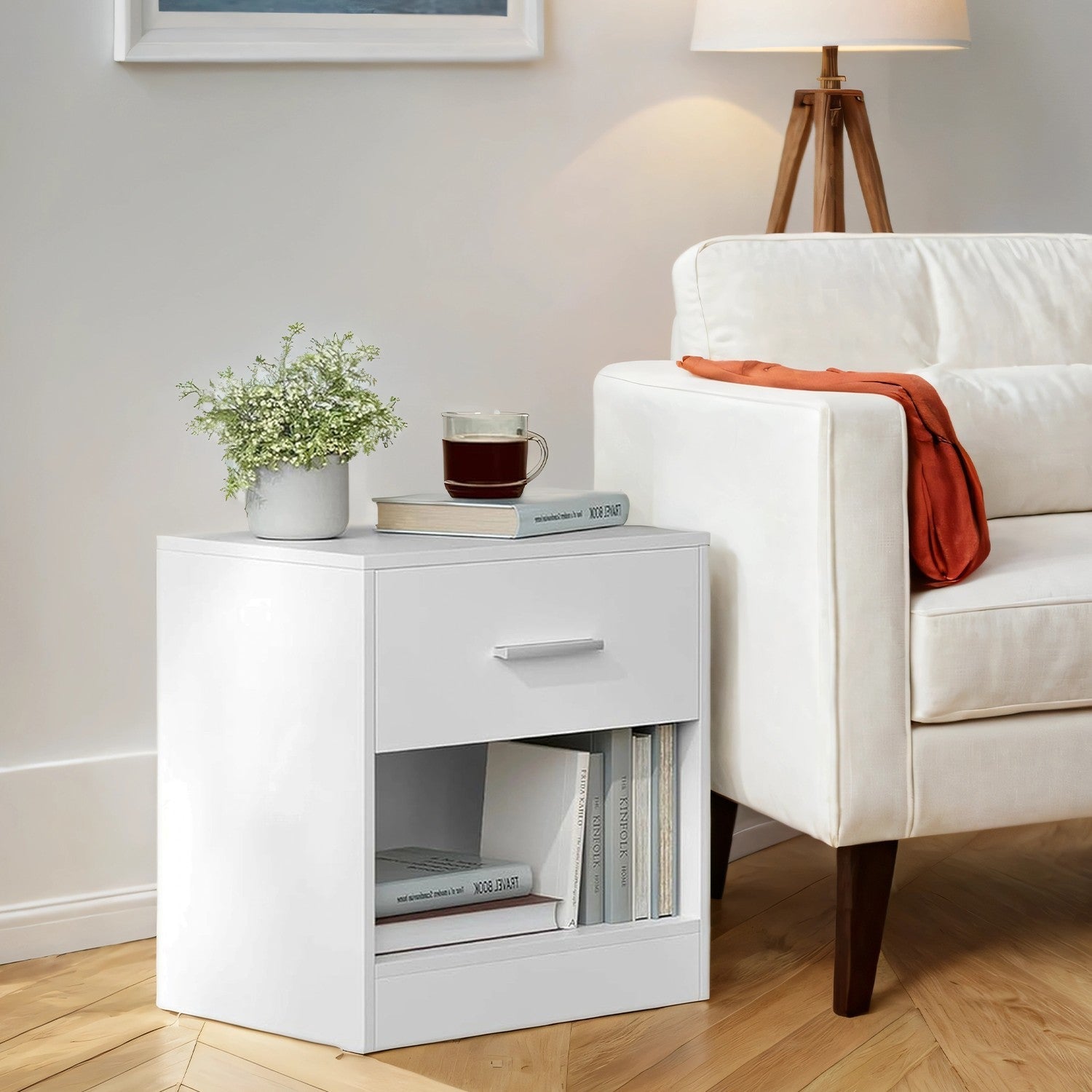 Nightstands – Wood – Brown – Set of 2 with Drawer and Open Compartment