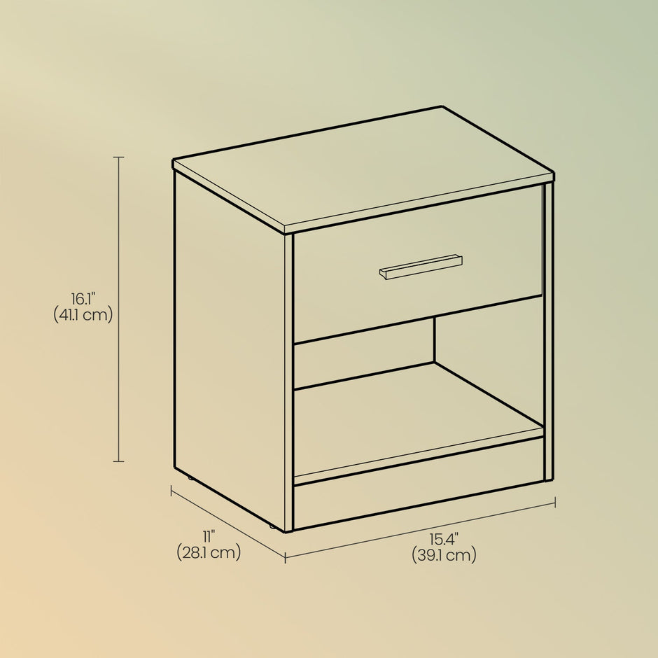 Nightstands – Wood – Brown – Set of 2 with Drawer and Open Compartment