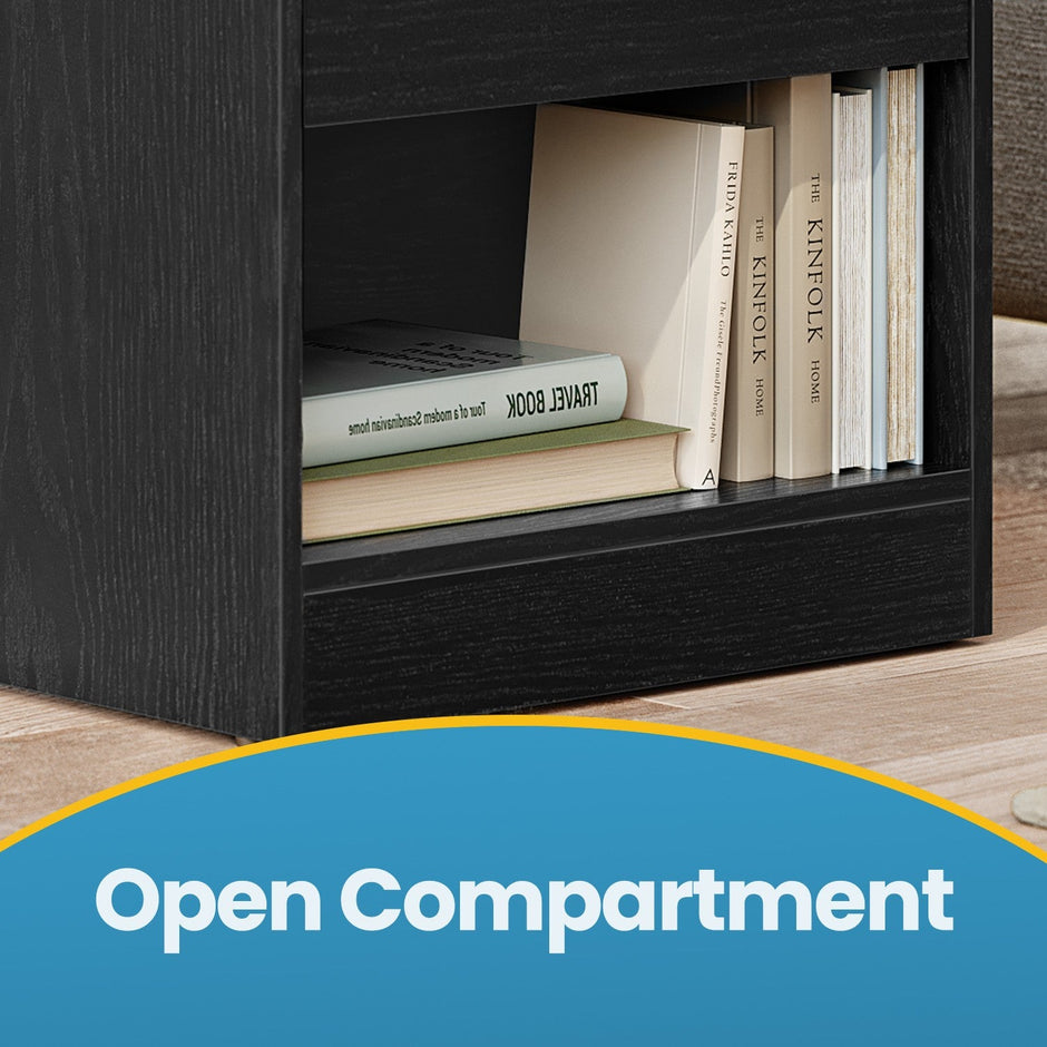 Nightstands – Wood – Brown – Set of 2 with Drawer and Open Compartment