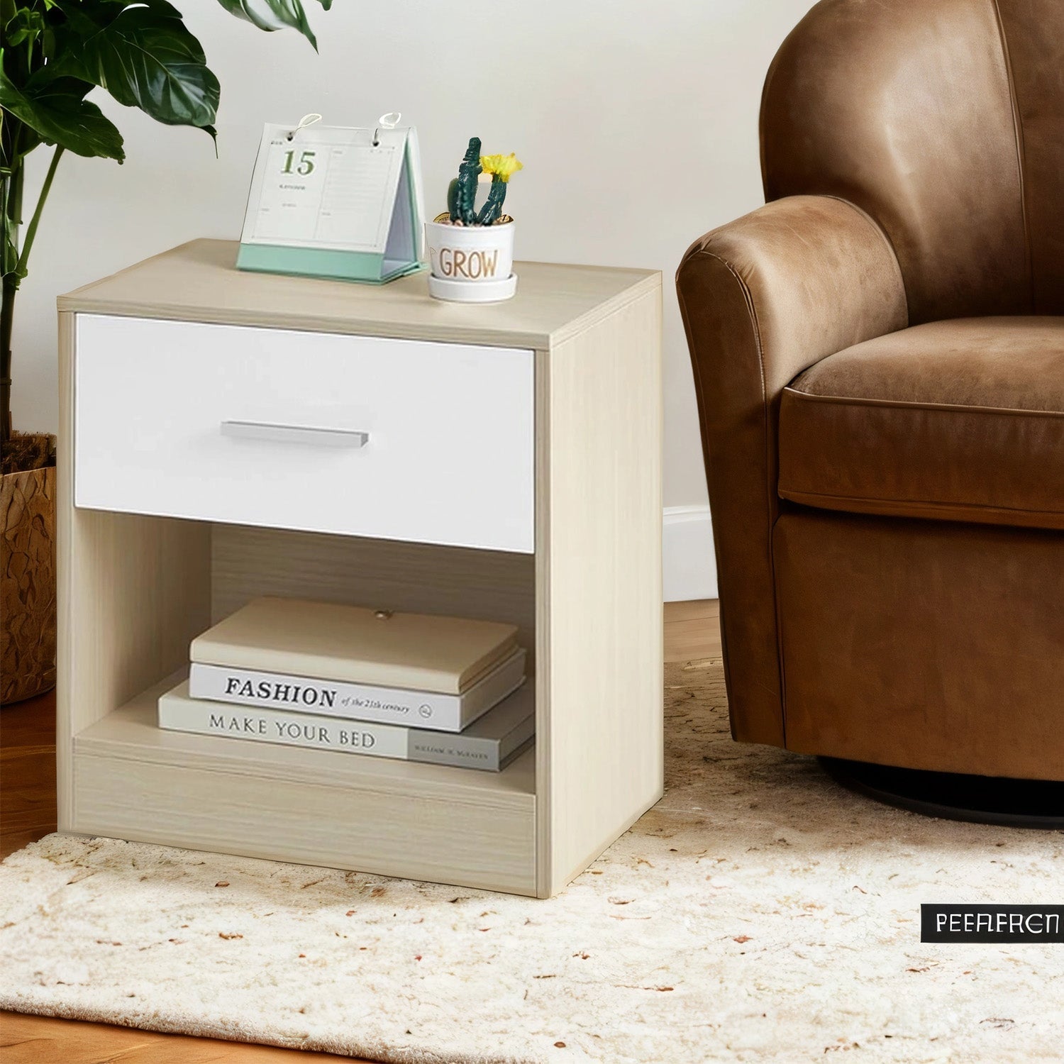 Nightstands – Wood – Black – Set of 2 with Drawer and Shelf