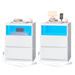 Set of 2 Nightstands – Wood – White – with Adjustable LED Light and Drawers