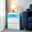 Set of 2 Nightstands – Wood – White – with Adjustable LED Light and Drawers