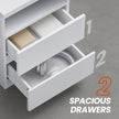 Set of 2 Nightstands – Wood – White – with Adjustable LED Light and Drawers