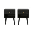 Nightstands Set of 2 – Solid Wood – Ebony Black – Storage Drawer and Open Shelf