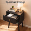 Nightstands Set of 2 – Solid Wood – Ebony Black – Storage Drawer and Open Shelf