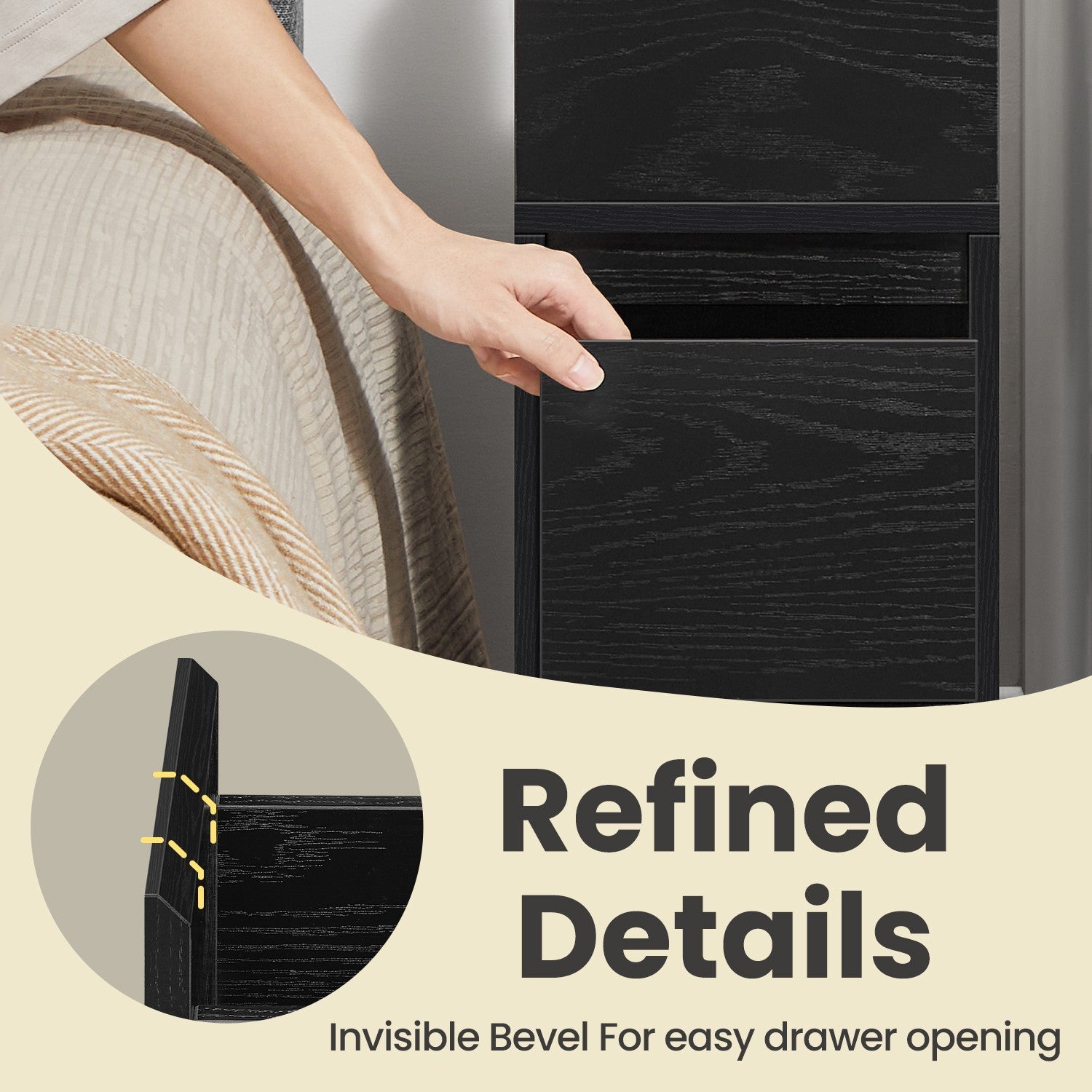 Set of 2 Slim Side Tables – Wood – Black – 2 Drawers and 1 Open Compartment