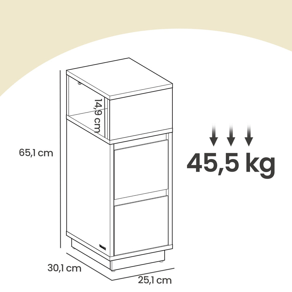 Set of 2 Slim Side Tables – Wood – Black – 2 Drawers and 1 Open Compartment