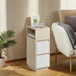 Set of 2 Narrow Side Tables – Wood – Beige – Slim Design with 2 Drawers and 1 Open Compartment