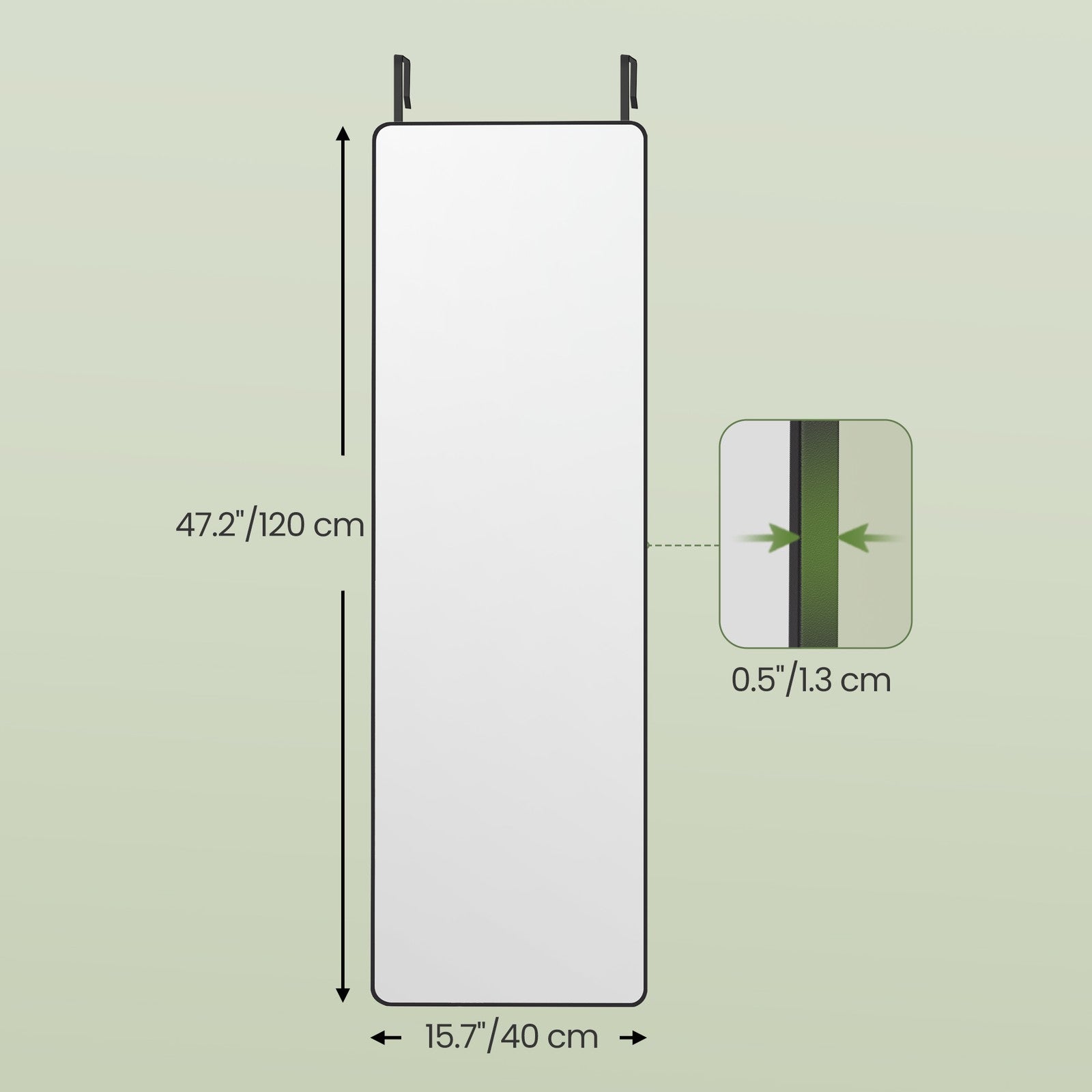 Full-Length Mirror – Tempered Glass – Ink Black – Rectangular Design, Wall or Over-Door Mounting