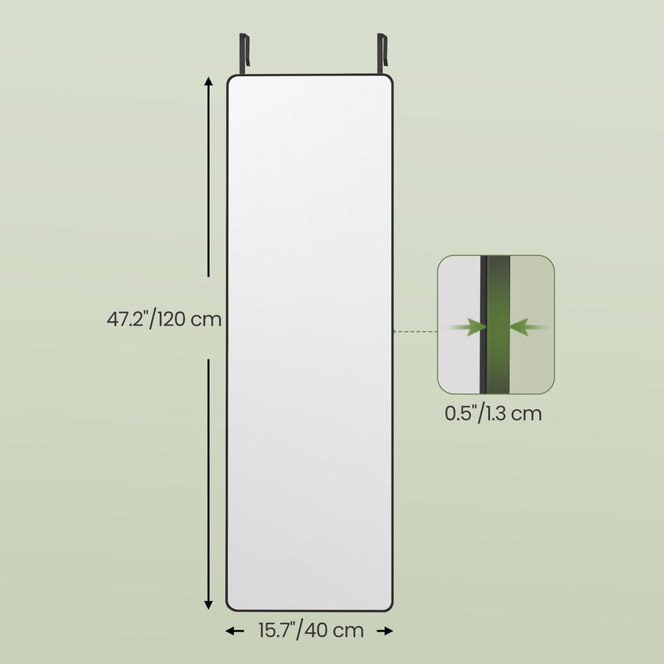 Full-Length Mirror – Tempered Glass – Ink Black – Rectangular Design, Wall or Over-Door Mounting