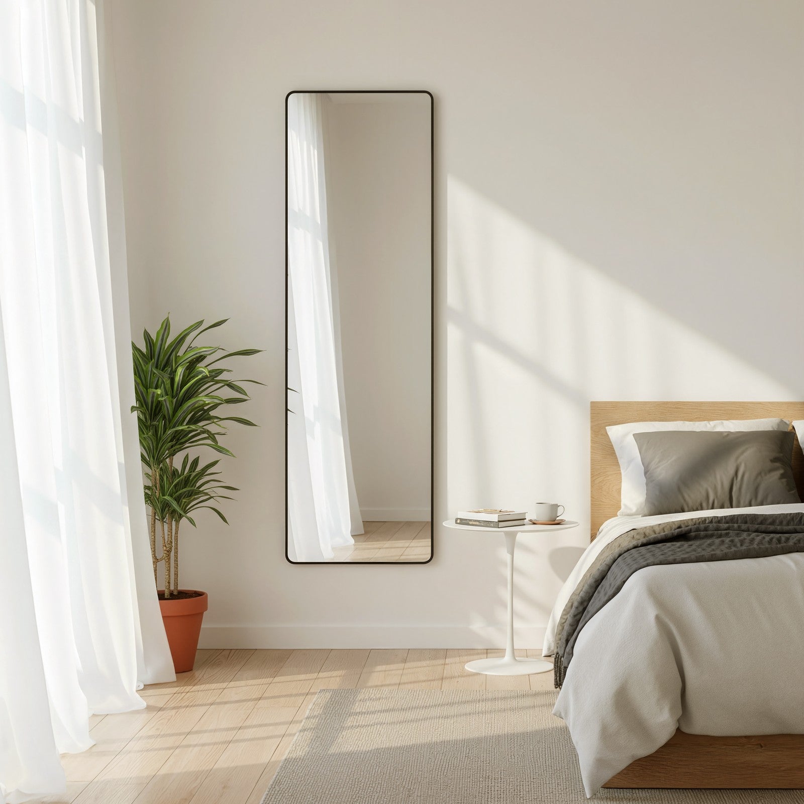 Full-Length Mirror – Tempered Glass – Ink Black – Rectangular Design, Wall or Over-Door Mounting