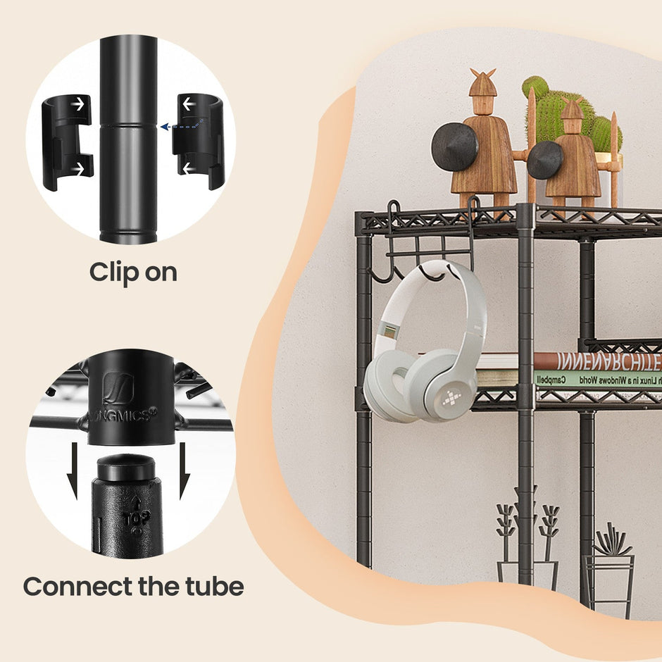 Metal Bathroom Shelf – Black – 5-Tier with Removable Hooks and Expandable Design