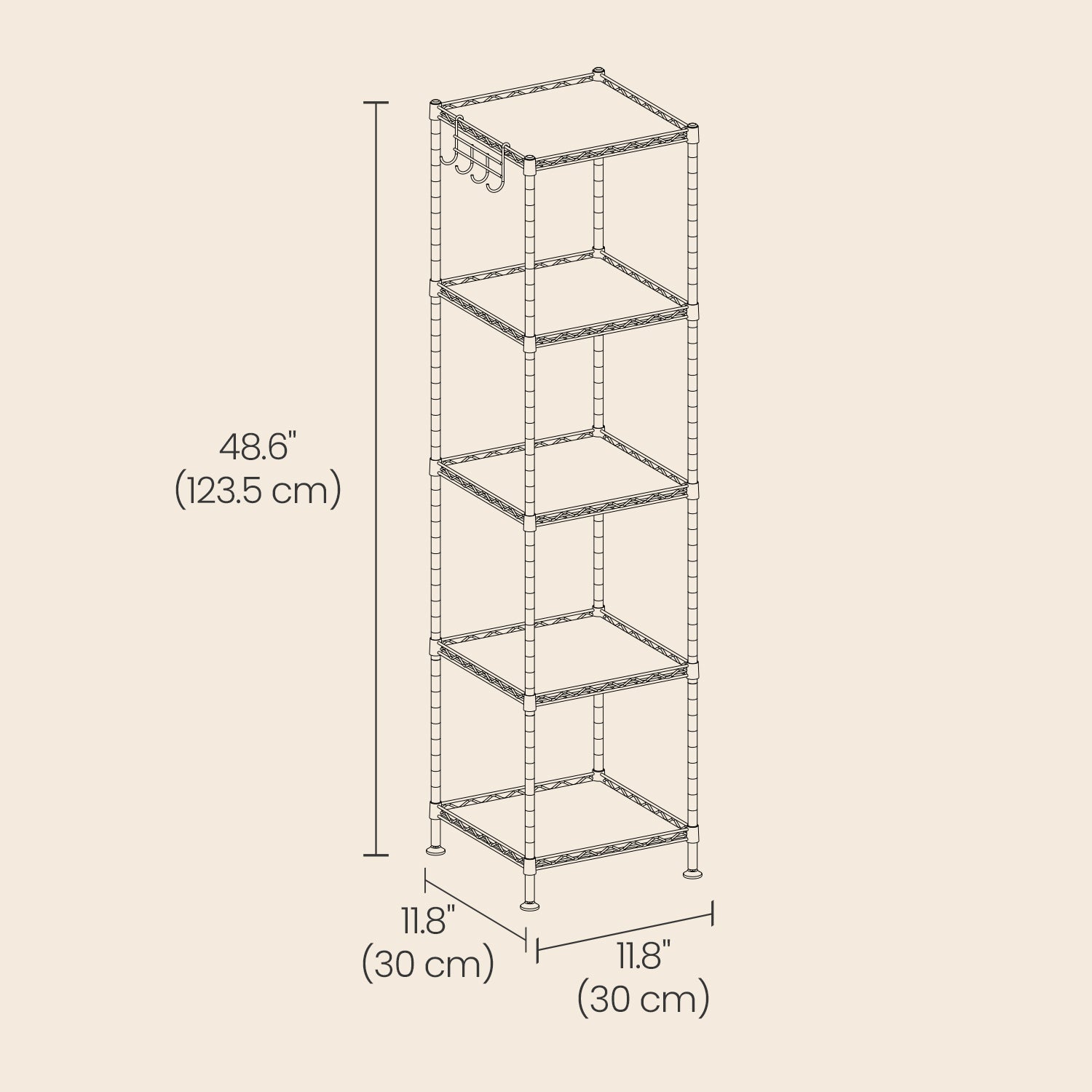 Metal Bathroom Shelf – Black – 5-Tier with Removable Hooks and Expandable Design