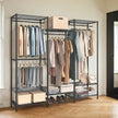 Portable Open Wardrobe – Heavy-Duty Metal – Black – Adjustable Shelves and Hanging Rails