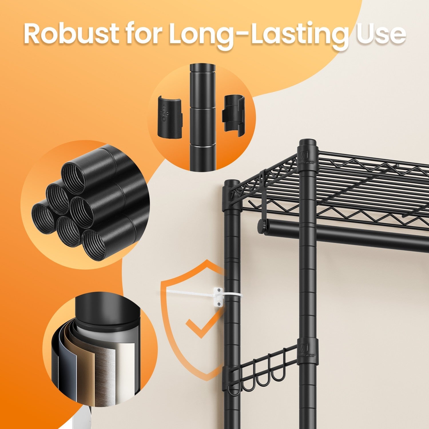 Portable Open Wardrobe – Heavy-Duty Metal – Black – Adjustable Shelves and Hanging Rails