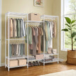 Portable Wardrobe – Heavy-Duty Metal – White – Adjustable Shelves and Hanging Rails