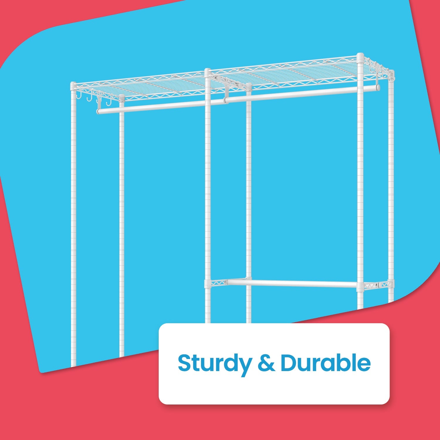 Portable Wardrobe – Heavy-Duty Metal – White – Adjustable Shelves and Hanging Rails