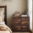 Dresser – Metal Frame and Fabric – Rustic Brown and Black – 6 Storage Drawers