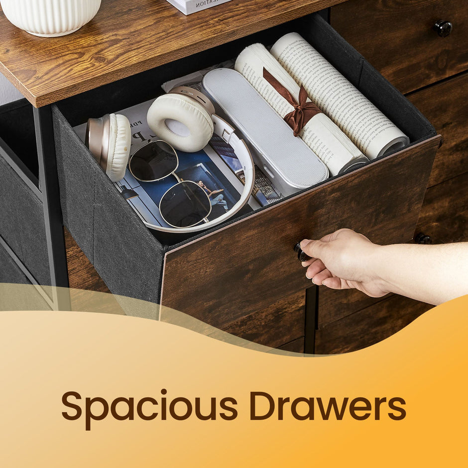 Dresser – Metal Frame and Fabric – Rustic Brown and Black – 6 Storage Drawers