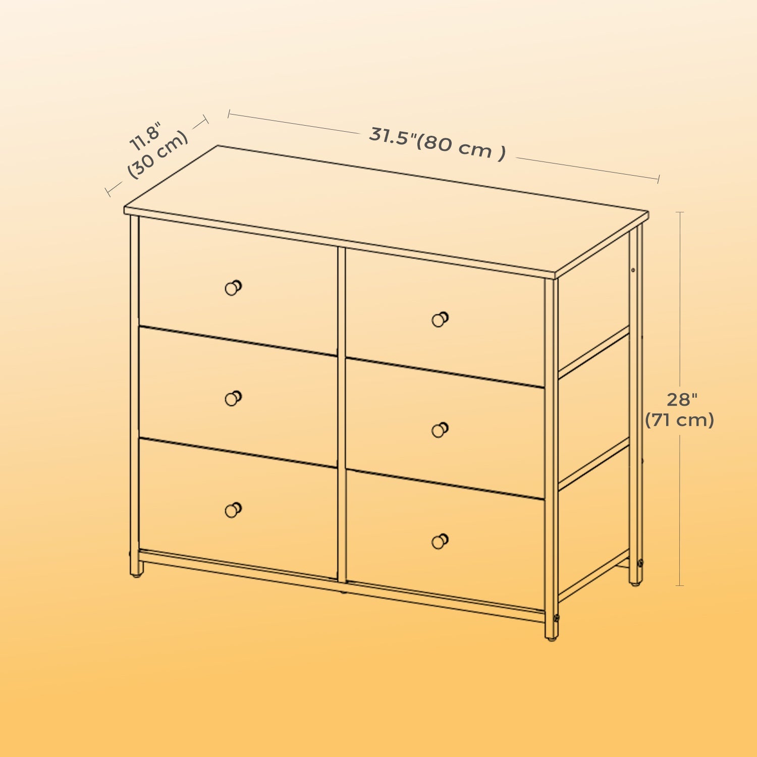 Dresser – Metal Frame and Fabric – Rustic Brown and Black – 6 Storage Drawers