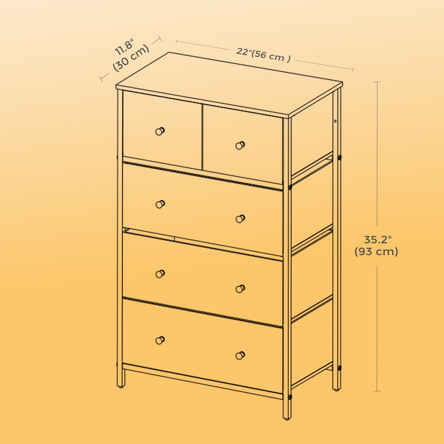 5-Drawer Fabric Dresser – Fabric and Wood – Rustic Brown and Black – Industrial Style Organiser Unit
