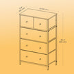 5-Drawer Fabric Dresser – Fabric and Wood – Rustic Brown and Black – Industrial Style Organiser Unit
